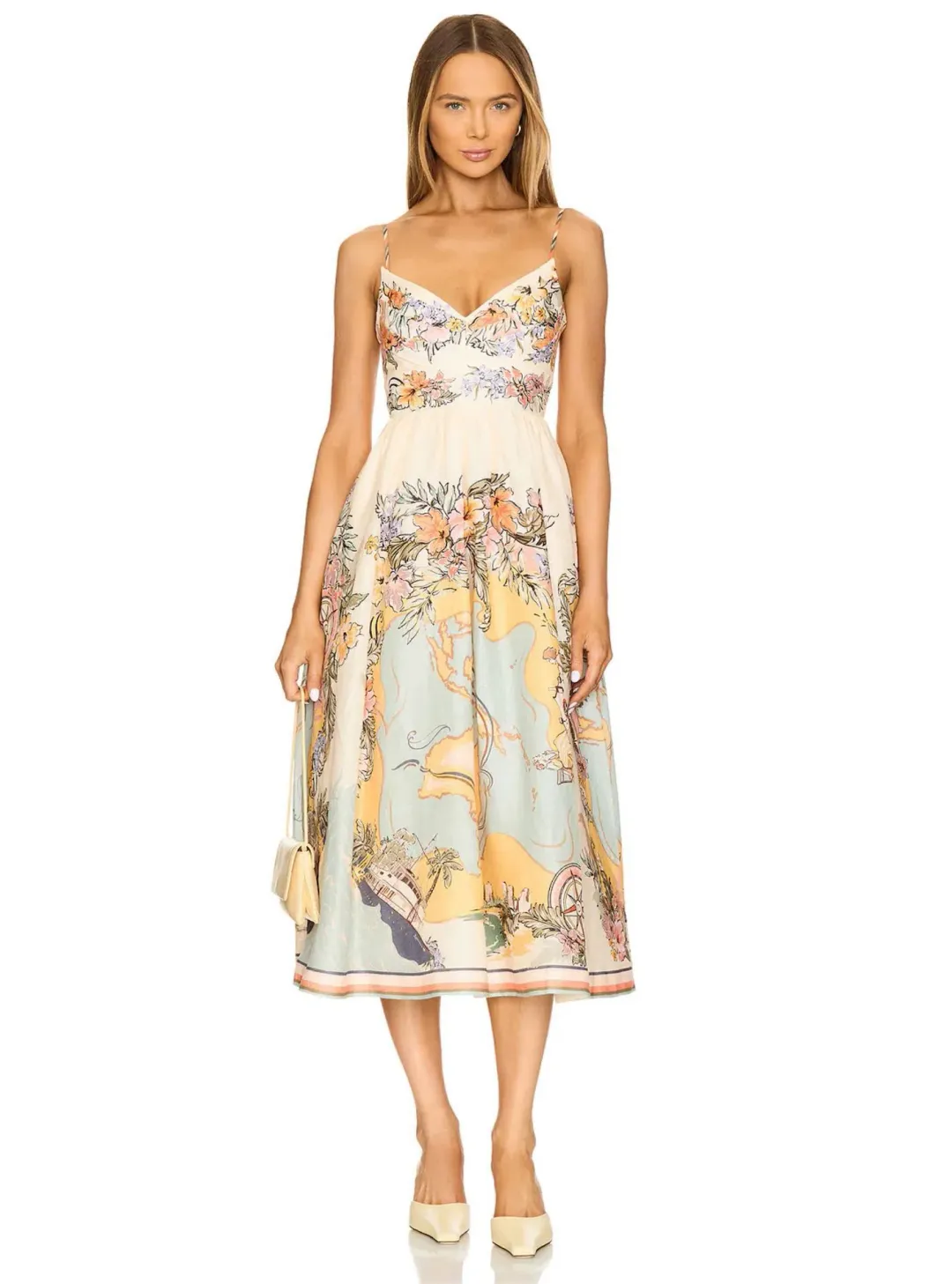 Zimmermann Tallow Tucked Bodice Midi Dress Nautical Map Size 1 / AU 10 for rent on The Volte - main image