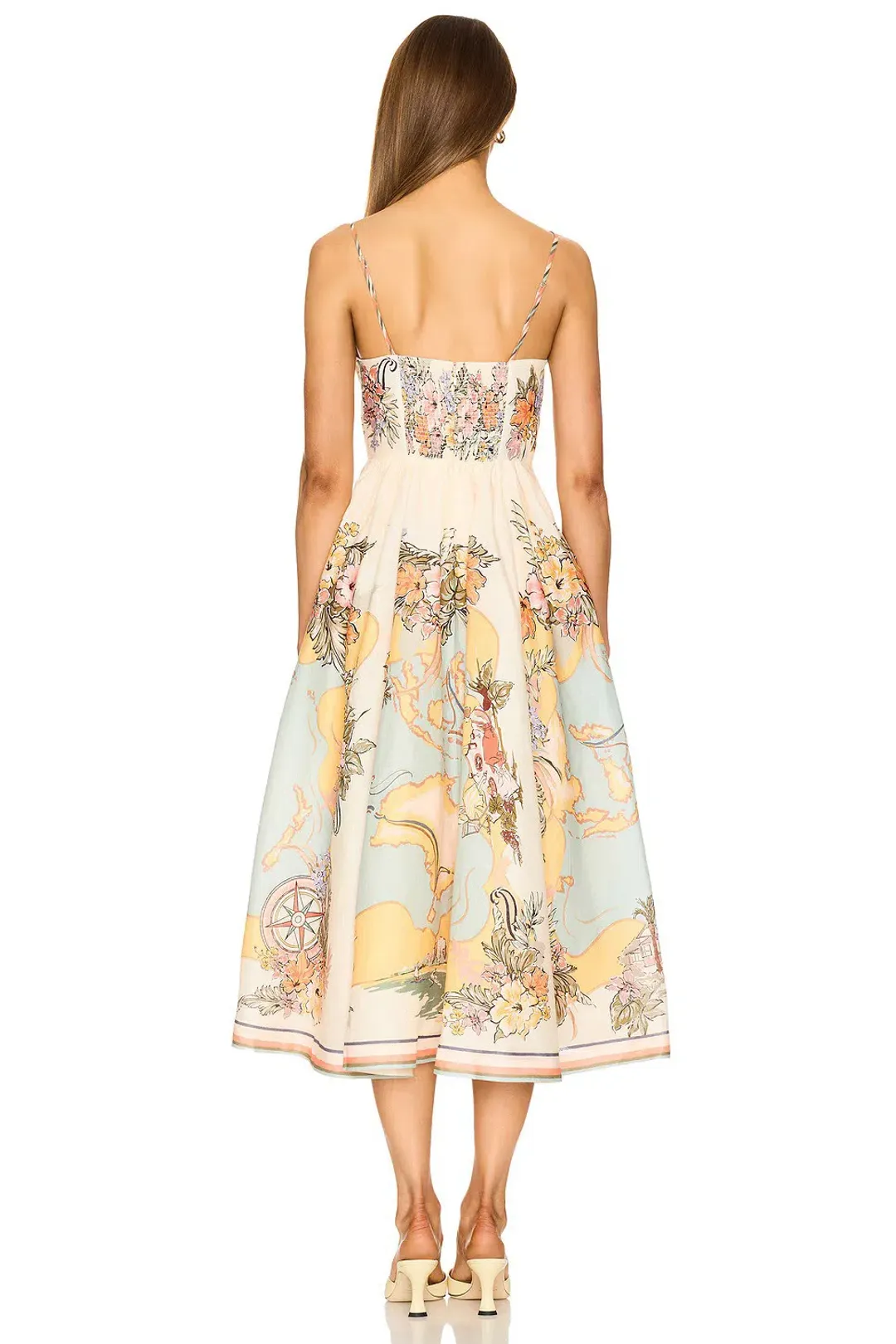 Zimmermann Tallow Tucked Bodice Midi Dress Nautical Map Size 1 / AU 10 for rent on The Volte - main image
