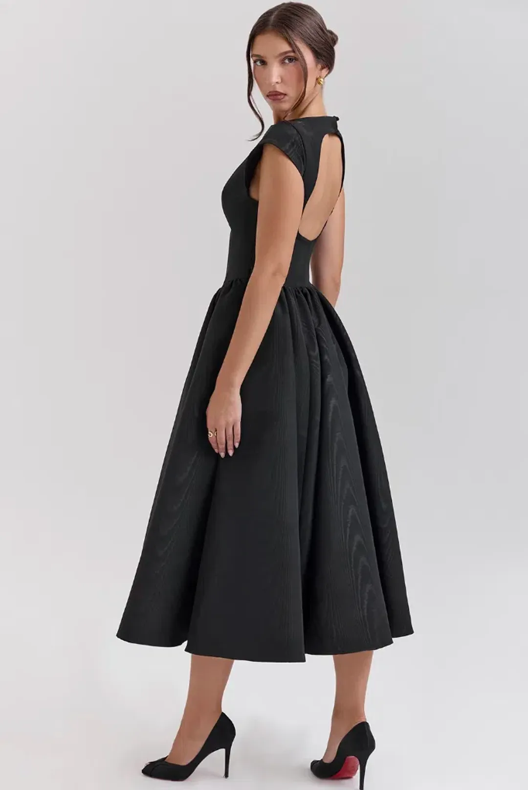 House of CB Debutante Moire Satin Backless Midi Dress Black Size S / AU 8 for rent on The Volte - main image