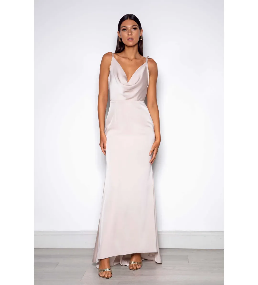 Elle Zeitoune Rachel Cowl Gown Ivory Pearl Size 6  for rent on The Volte - main image