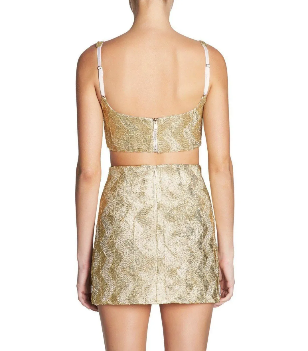 Manning Cartell No Filter Set Crop Top and Mini Skirt Set Gold Size AU 6 for rent on The Volte - main image