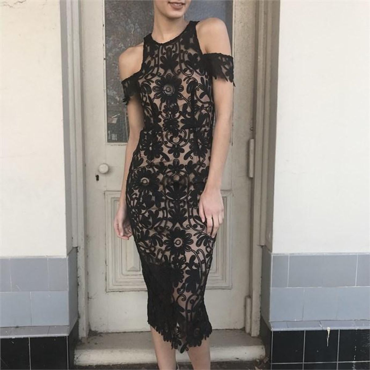 THURLEY Eden Midi Dress Black Size 8  for rent on The Volte - main image