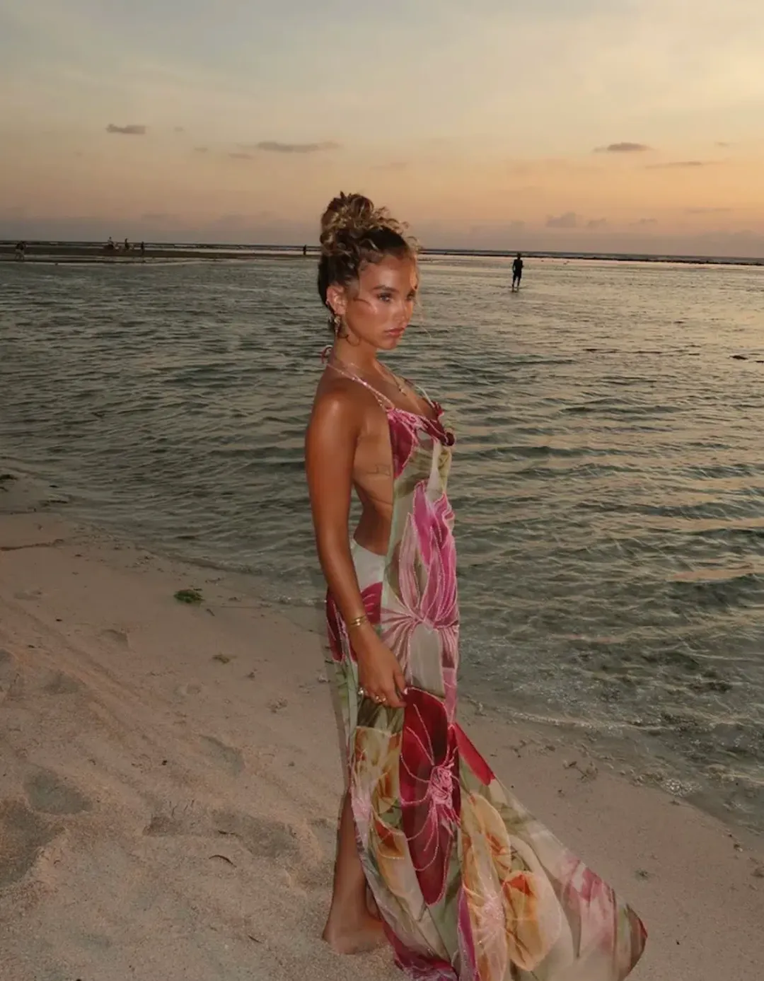 Jaded London Dahlia Hand Beaded Backless Chiffon Maxi Dress Floral Size 8 for rent on The Volte - main image