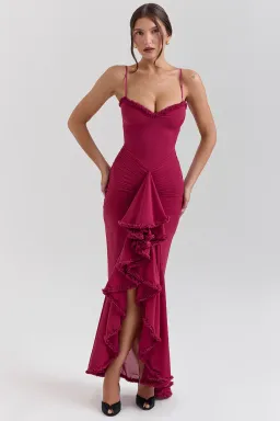 House of CB Gabbi Ruffled Front Gown Wine Size XS / AU 6 for rent on The Volte - image 2