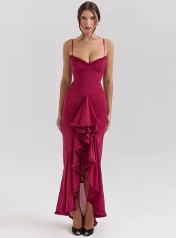 House of CB Gabbi Ruffled Front Gown Wine Size XS / AU 6 for rent on The Volte - image 1