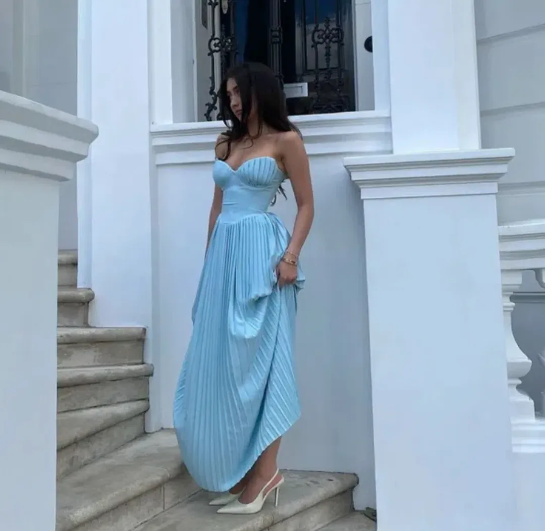 House of CB Marcella Pleated Maxi Dress Ocean Blue Size M / AU 10 for rent on The Volte - main image