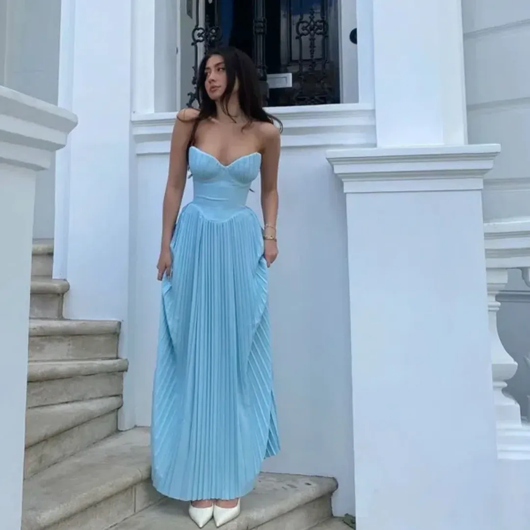 House of CB Marcella Pleated Maxi Dress Ocean Blue Size M / AU 10 for rent on The Volte - main image