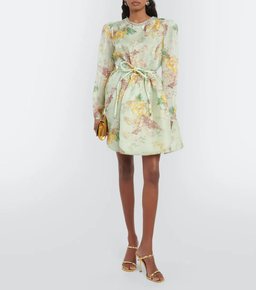 Zimmermann Matchmaker Tulip Mini Dress Mint Tropical Floral Size 8 for rent on The Volte - main image