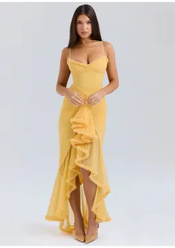 House Of CB Gabbi Ruffled Front Gown Apricot Size XS / AU 6 for rent on The Volte - image 1