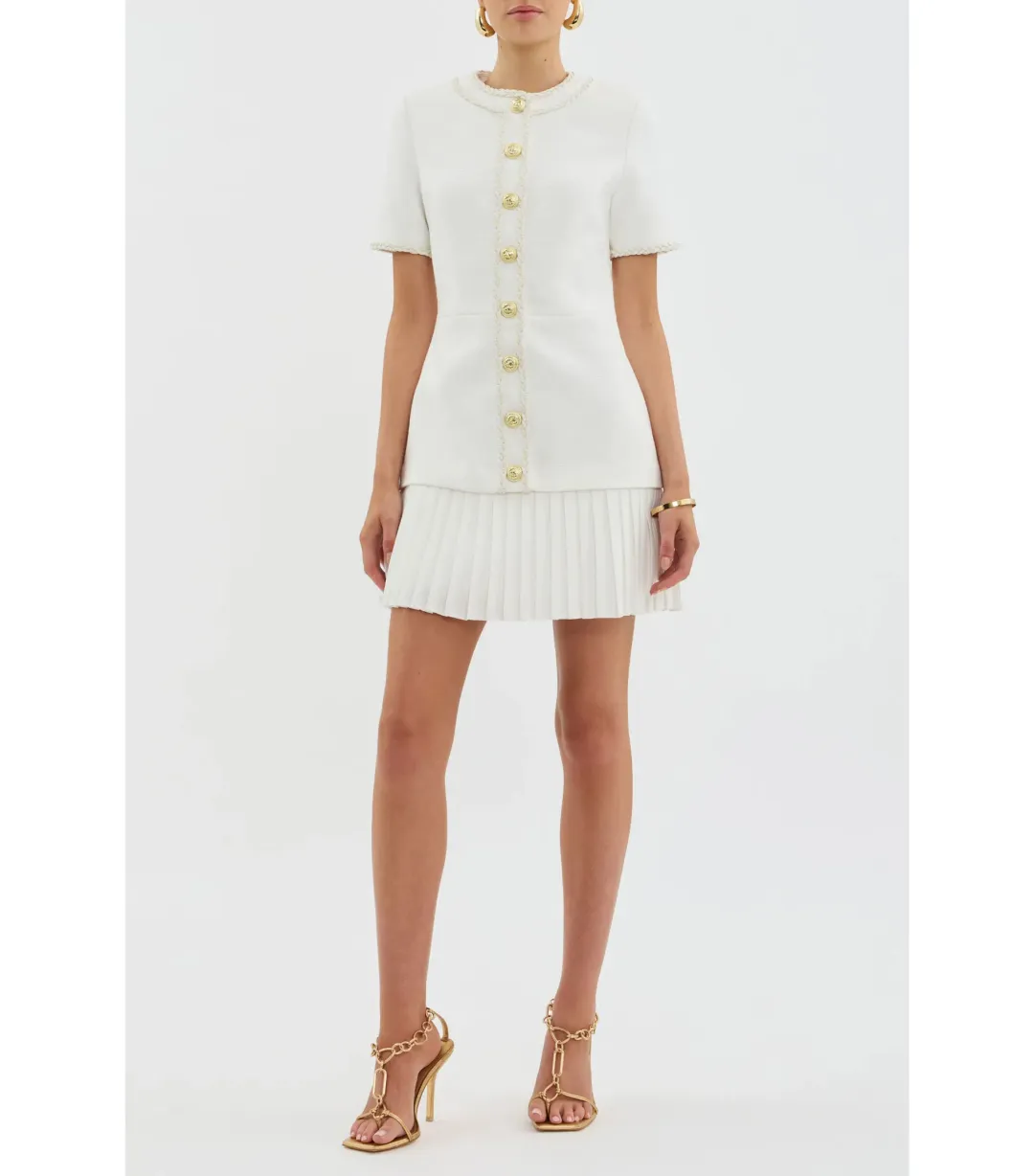 Rebecca Vallance The Clarisse Button Mini Dress White Size AU 10  for rent on The Volte - main image