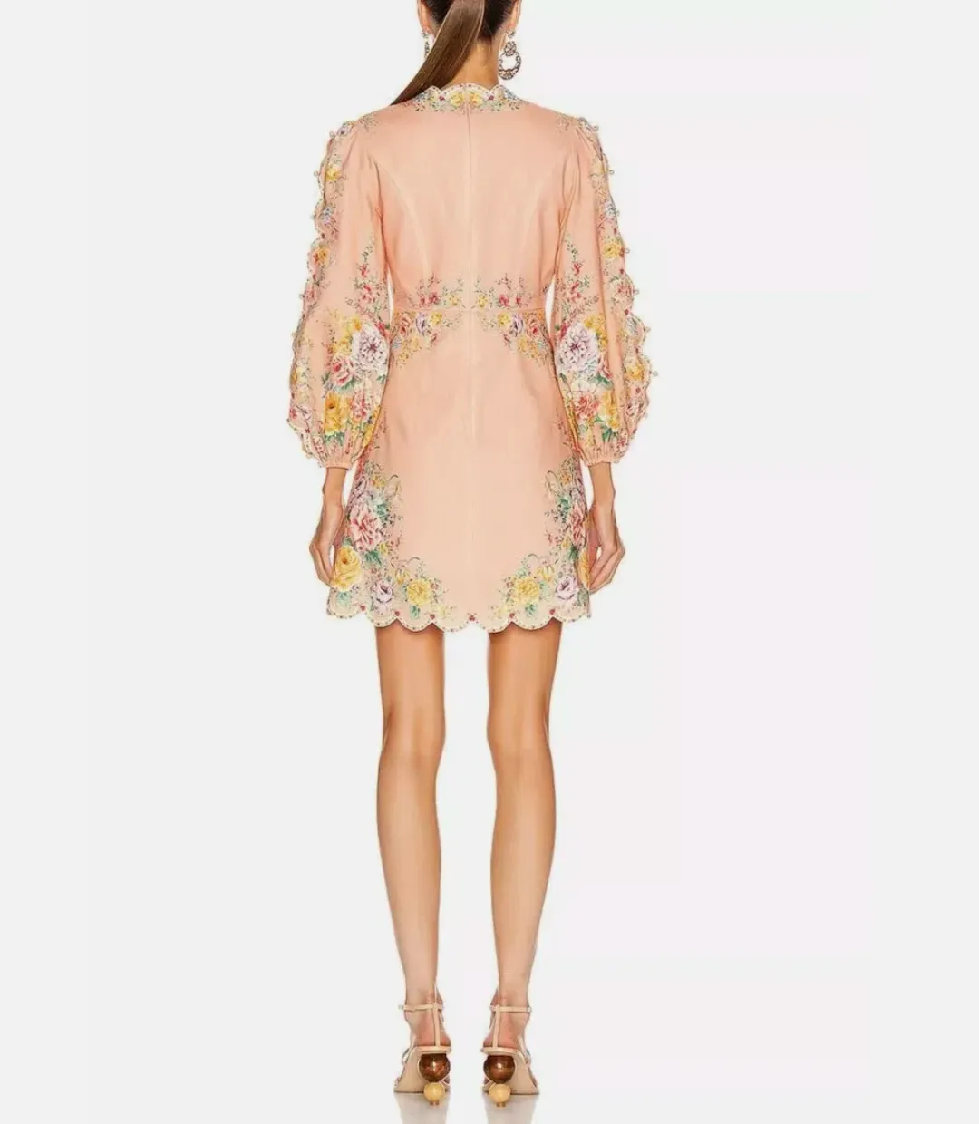 Zimmermann Zinnia Scallop Mini Dress Coral Floral Size 0/Au 8  for rent on The Volte - main image