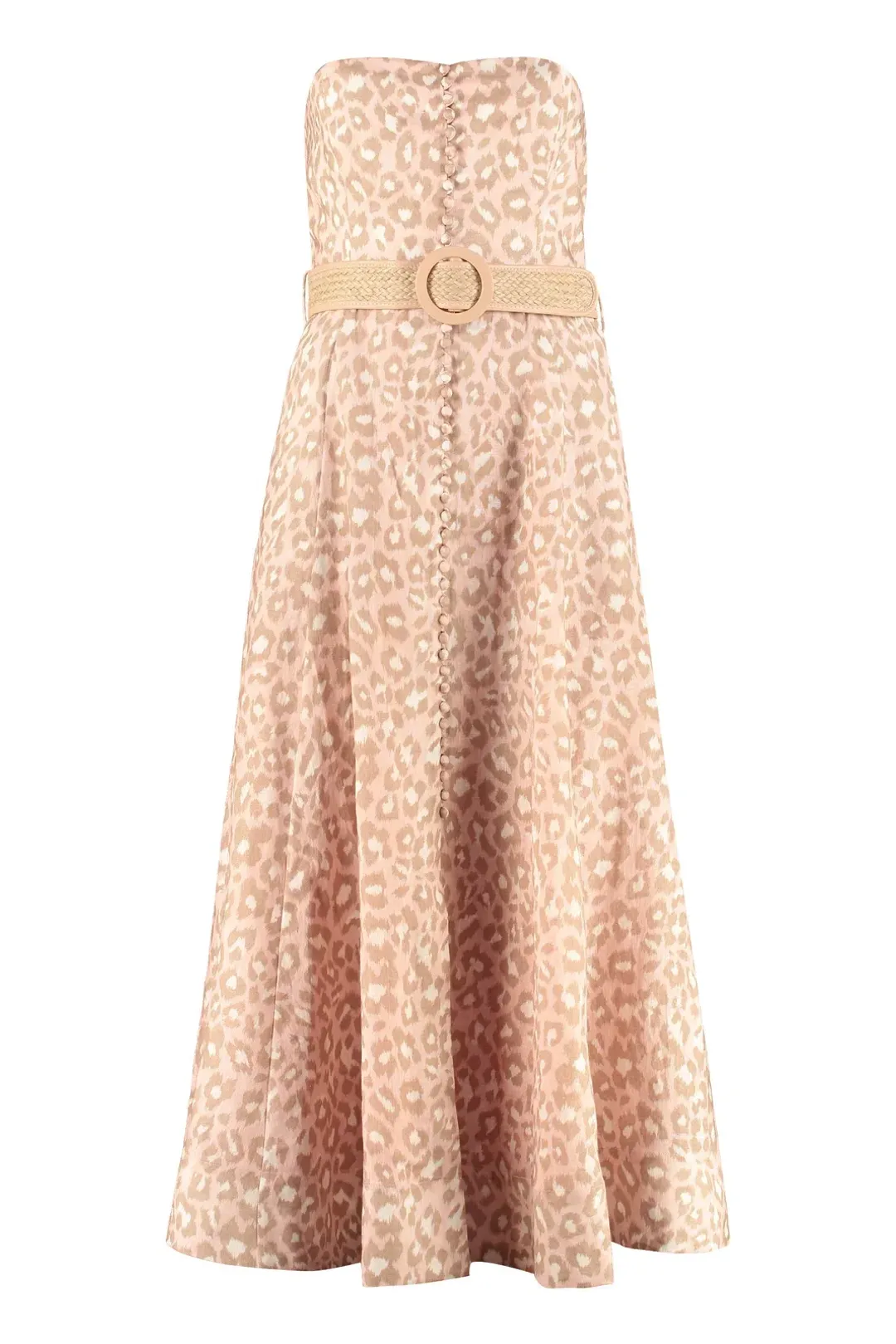 Zimmermann Carnaby Strapless Leopard Belted Linen Dress Size 0/Au 8  for rent on The Volte - main image