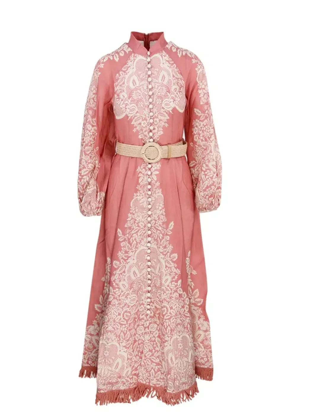 Zimmermann Pattie Fringed Midi Dress Pink Size 0/Au 8  for rent on The Volte - main image