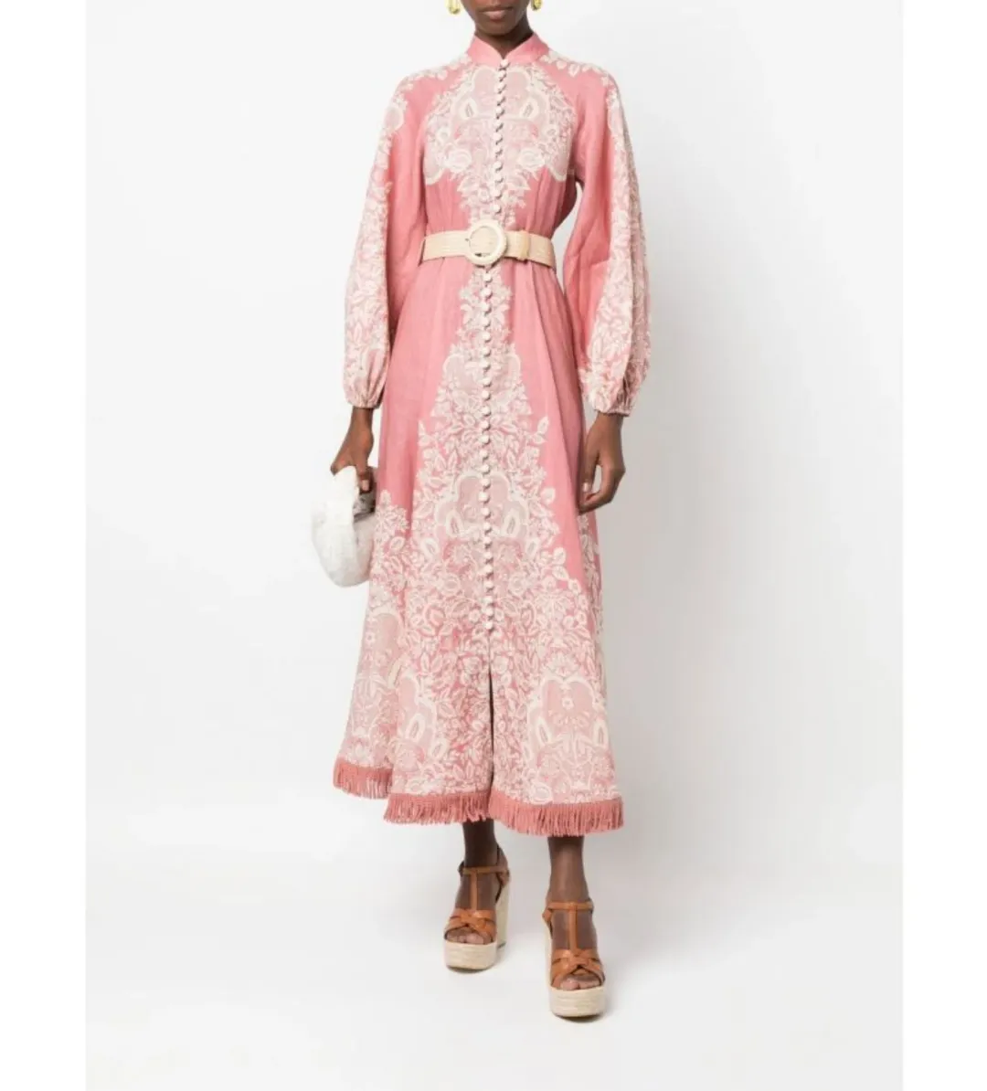 Zimmermann Pattie Fringed Midi Dress Pink Size 0/Au 8  for rent on The Volte - main image