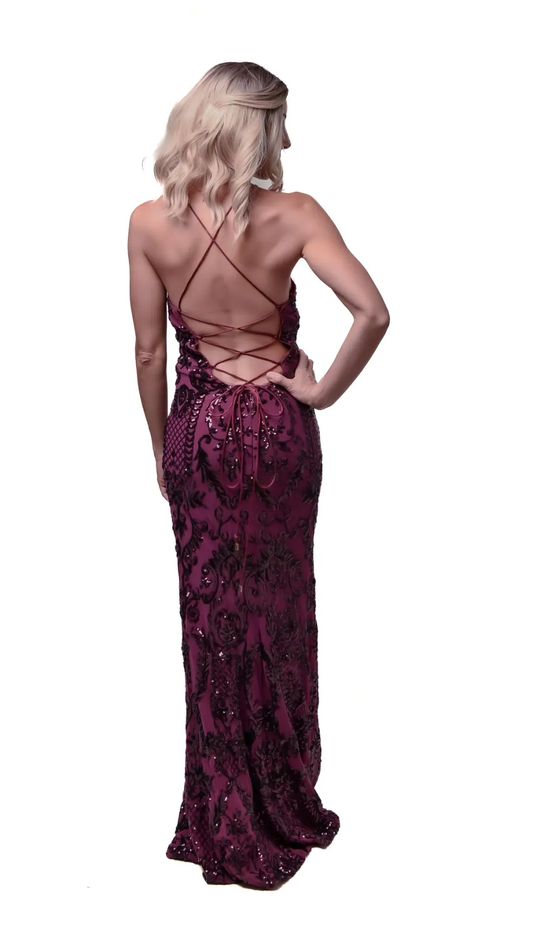 Bariano High Neck Maxi Dress Burgundy Size 8 for rent on The Volte - main image