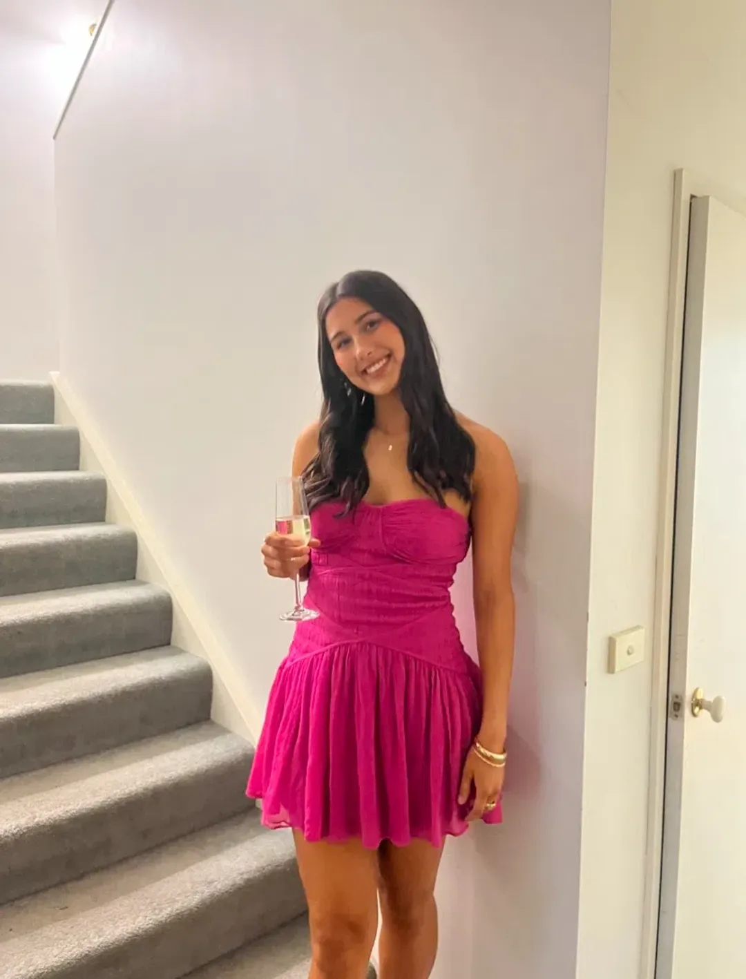 Shona Joy Isola Ruched Bodice Mini Dress Ibis Rose Size 12 for rent on The Volte - main image