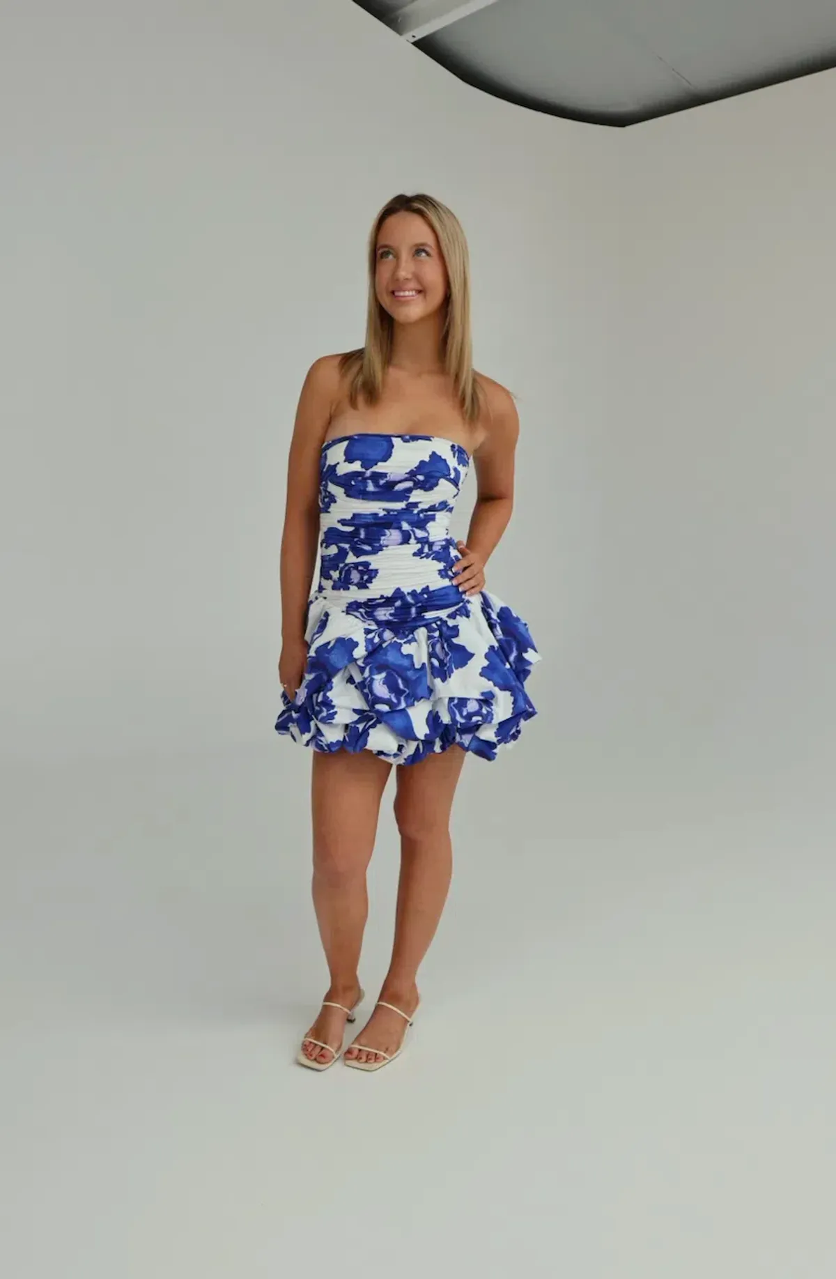 Aje Violette Bubble Hem Mini Dress in Boldly Blooming Cobalt Size AU 10 for rent on The Volte - main image
