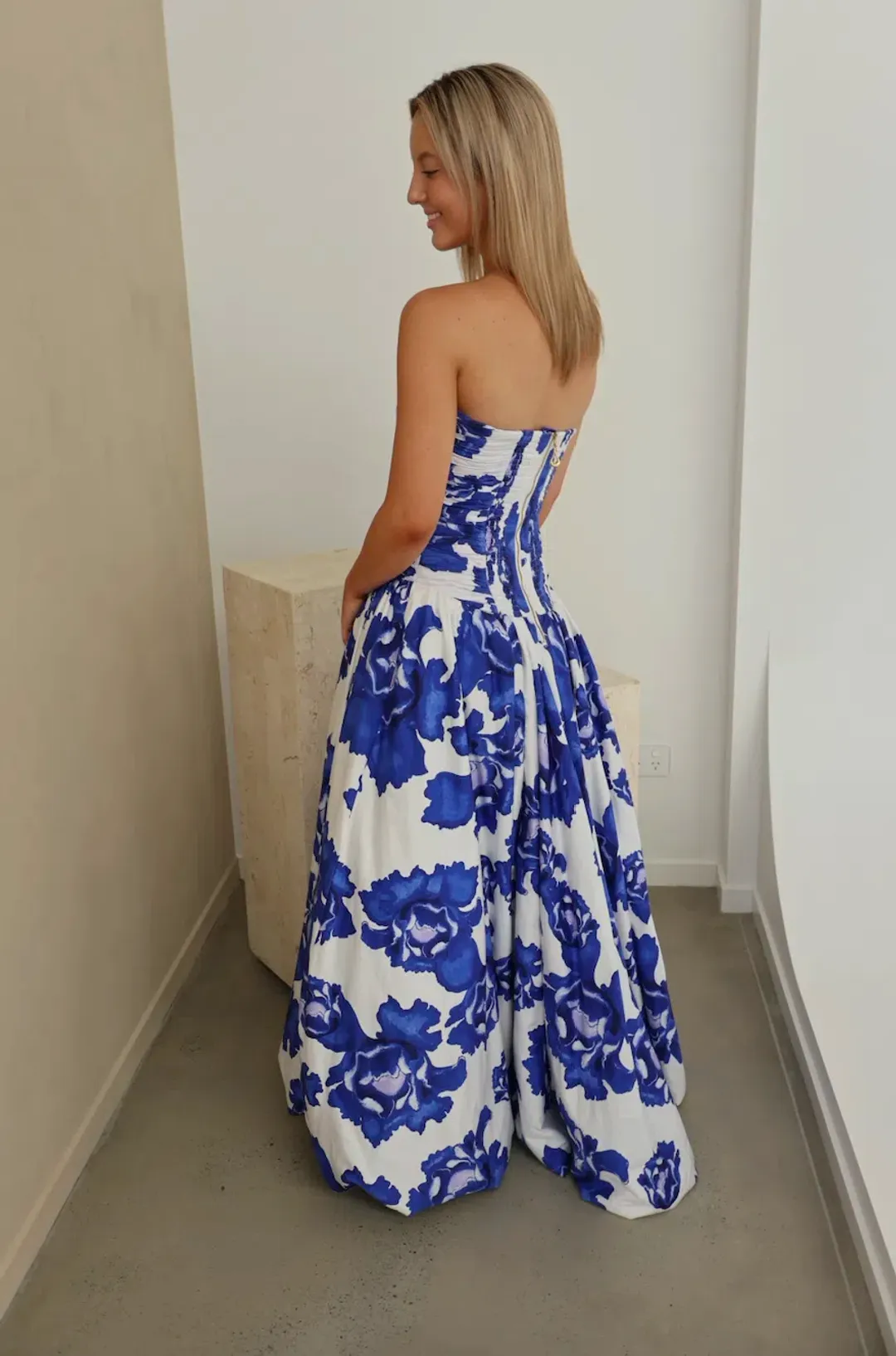 Aje Behold Maxi Dress Boldly Blooming Cobalt Size AU 10 for rent on The Volte - main image