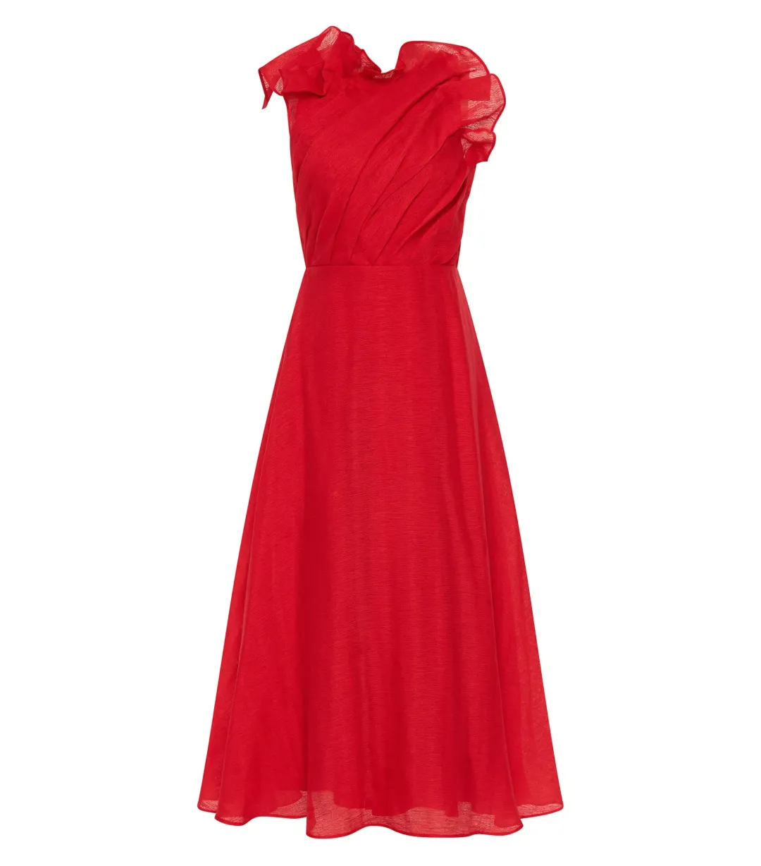 Aje Genesis Midi Dress Scarlet Red Size AU 10  for rent on The Volte - main image