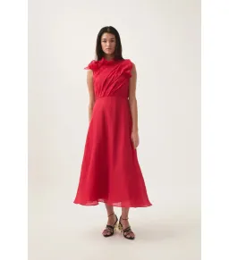 Aje Genesis Midi Dress Scarlet Red Size AU 10  for rent on The Volte - image 1
