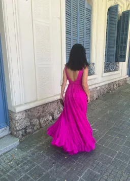 Aje Rosewood Ruched Maxi Dress Magenta Size AU 6 for rent on The Volte - image 4