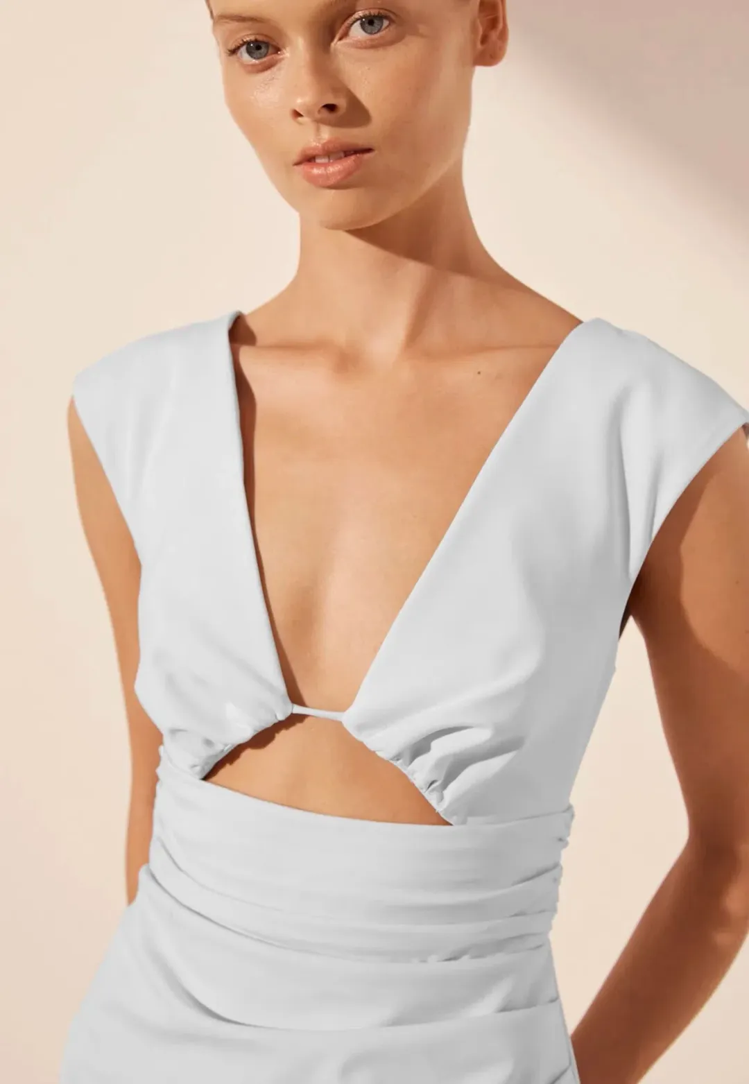 Shona Joy Lani Plunged Cut Out Maxi Dress in Sky Size 12 for rent on The Volte - main image