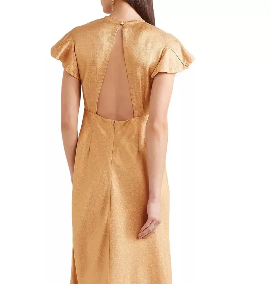 Zimmerman Frill Sleeve Maxi Dress Gold Size 10 for rent on The Volte - main image