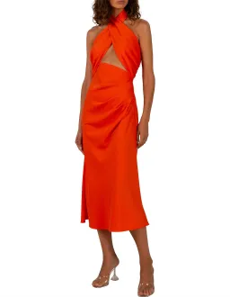 Misha Linnea Satin Midi Dress Orange Size 8 for rent on The Volte - image 2