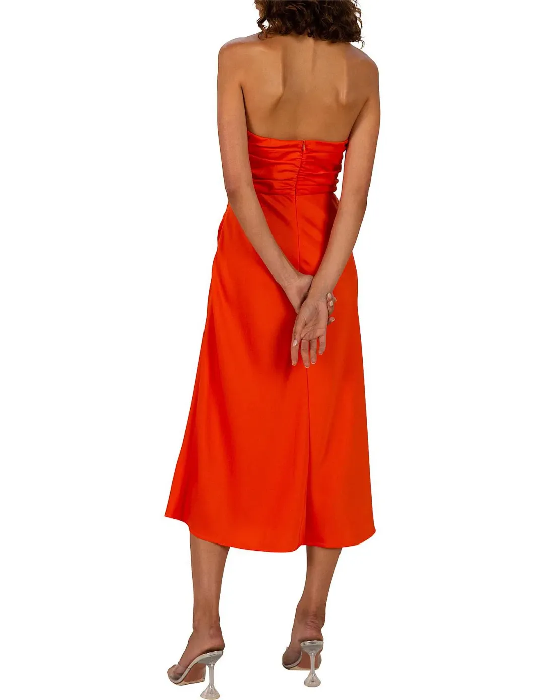 Misha Linnea Satin Midi Dress Orange Size 8 for rent on The Volte - main image