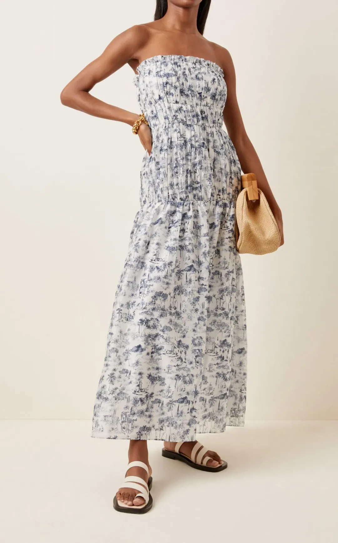 Sir the Label Dimitri Printed Cotton Silk Strapless Midi Dress Print Size XS / AU 6 for rent on The Volte - main image