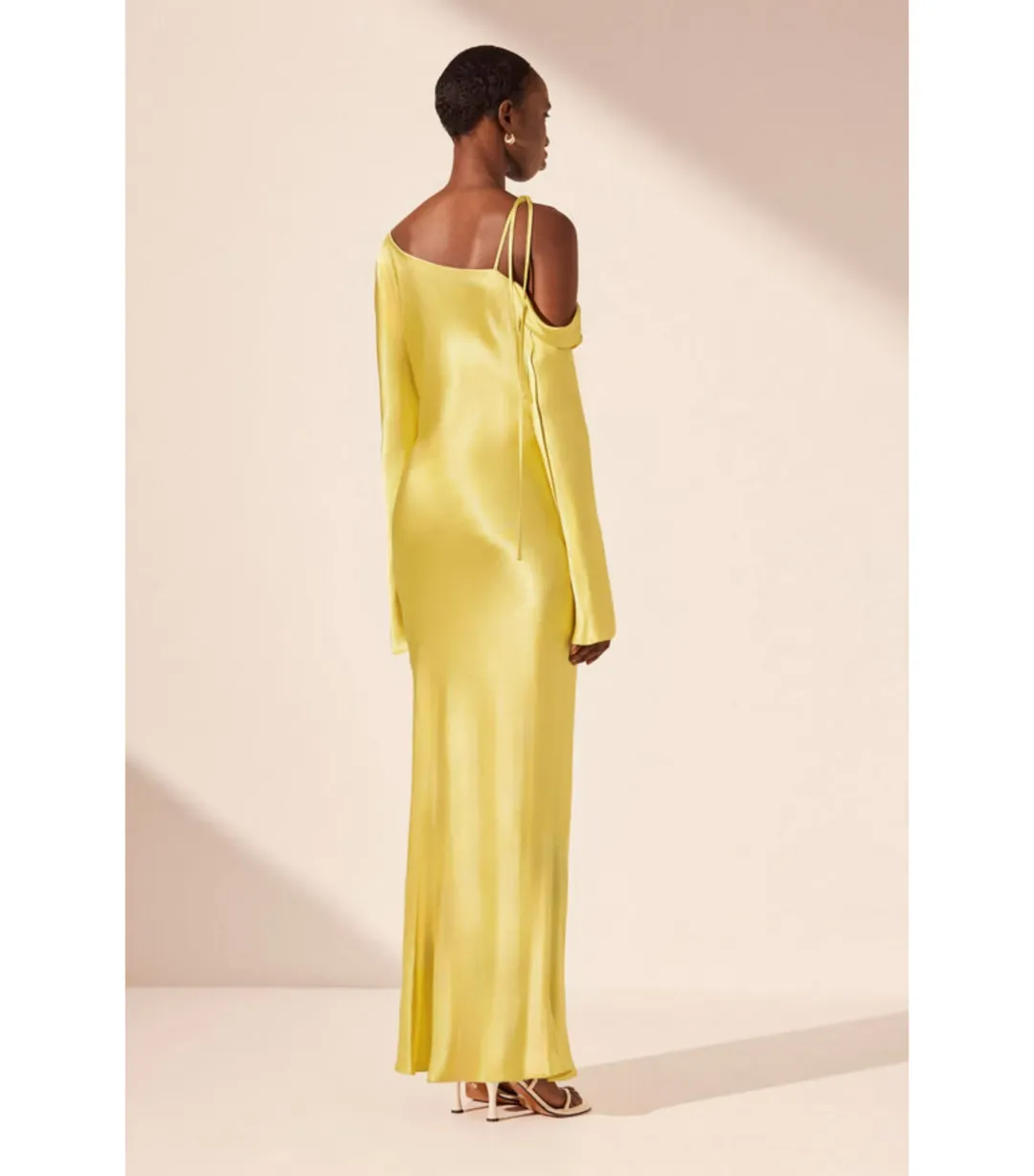 Shona Joy Sofia Asymmetrical Long Sleeve Maxi Dress Lime Size AU 8 for rent on The Volte - main image