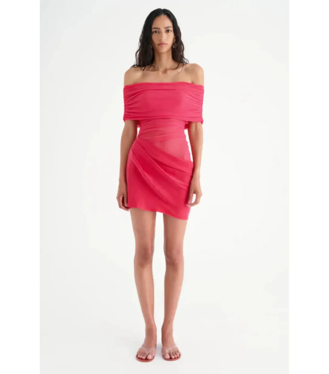 Benni Nico Off Shoulder Mini Dress Watermelon Size AU 6 for rent on The Volte - main image