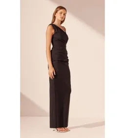 Shona Joy Lani Asymmetrical Gathered Maxi Dress Black Size AU 12 for rent on The Volte - image 3