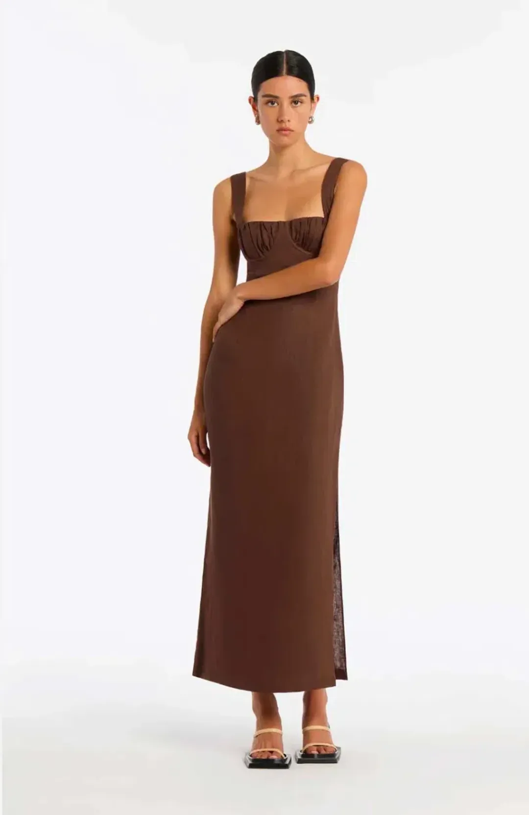 Sir the Label Bettina Linen Maxi Dress Brown Size 10/M for rent on The Volte - main image