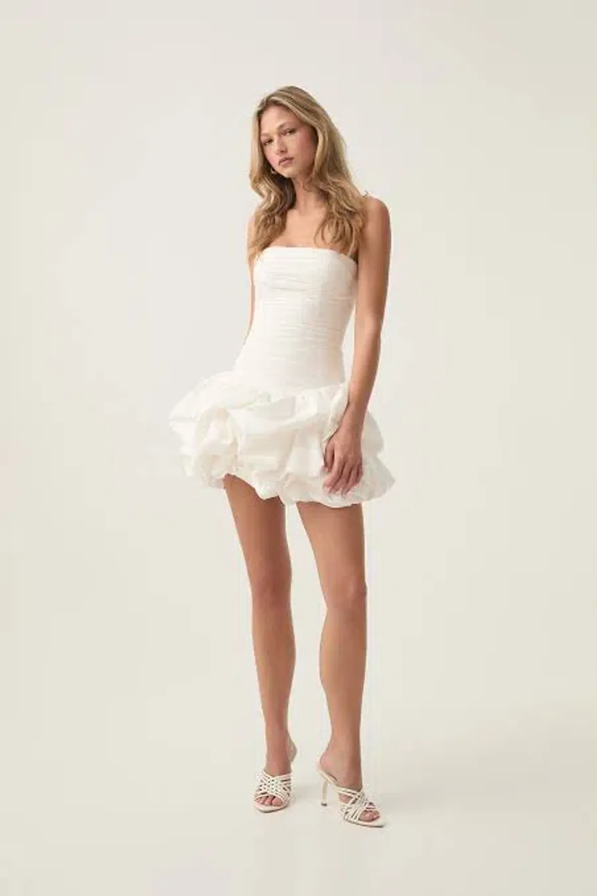 Aje Violette Bubble Hem Mini Dress White Size 6 for rent on The Volte - main image