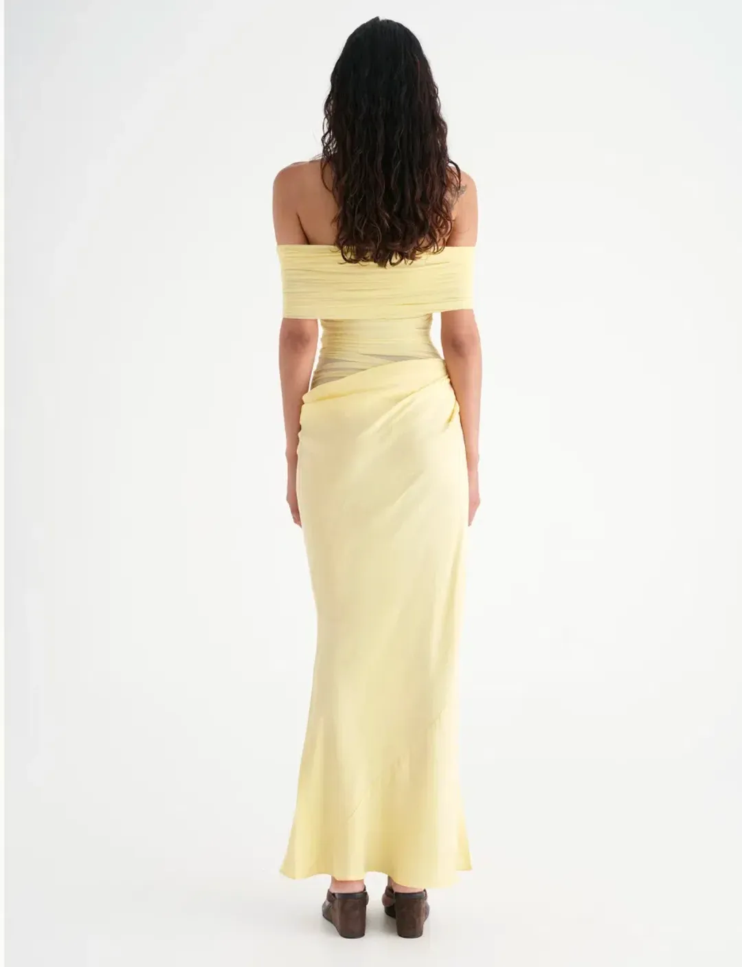 Benni Nico Off Shoulder Midi Dress Yellow Size 12 for rent on The Volte - main image