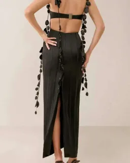 Heiress Beverly Hills Silk Petal Maxi Dress Black Size 10 for rent on The Volte - image 2