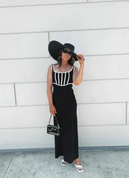 By Johnny Basia Boned Bustier Midi Dress Black Ivory Size 10 for rent on The Volte - image 3