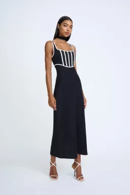 By Johnny Basia Boned Bustier Midi Dress Black Ivory Size 10 for rent on The Volte - image 1