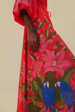 Farm Rio Red Summer Foliage Scarf Maxi Dress Multi Size 14 for rent on The Volte - image 4