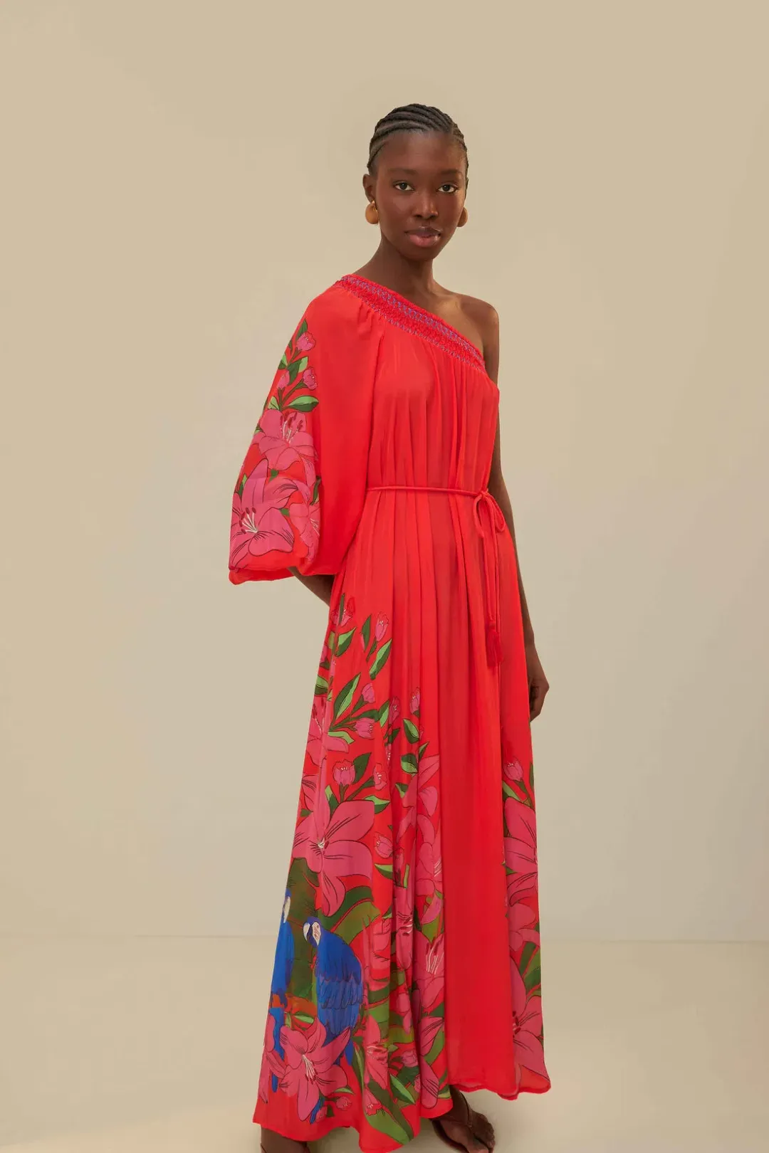 Farm Rio Red Summer Foliage Scarf Maxi Dress Multi Size 14 for rent on The Volte - main image