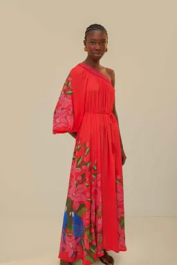 Farm Rio Red Summer Foliage Scarf Maxi Dress Multi Size 14 for rent on The Volte - image 2