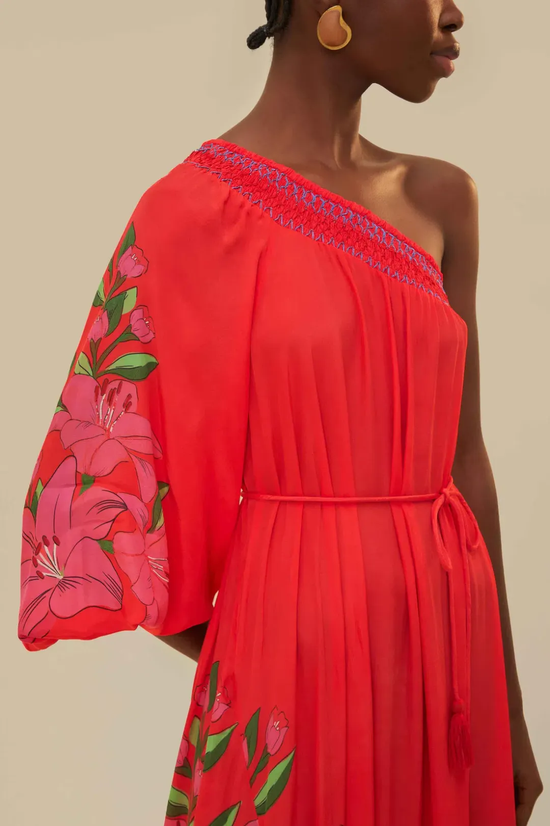 Farm Rio Red Summer Foliage Scarf Maxi Dress Multi Size 14 for rent on The Volte - main image