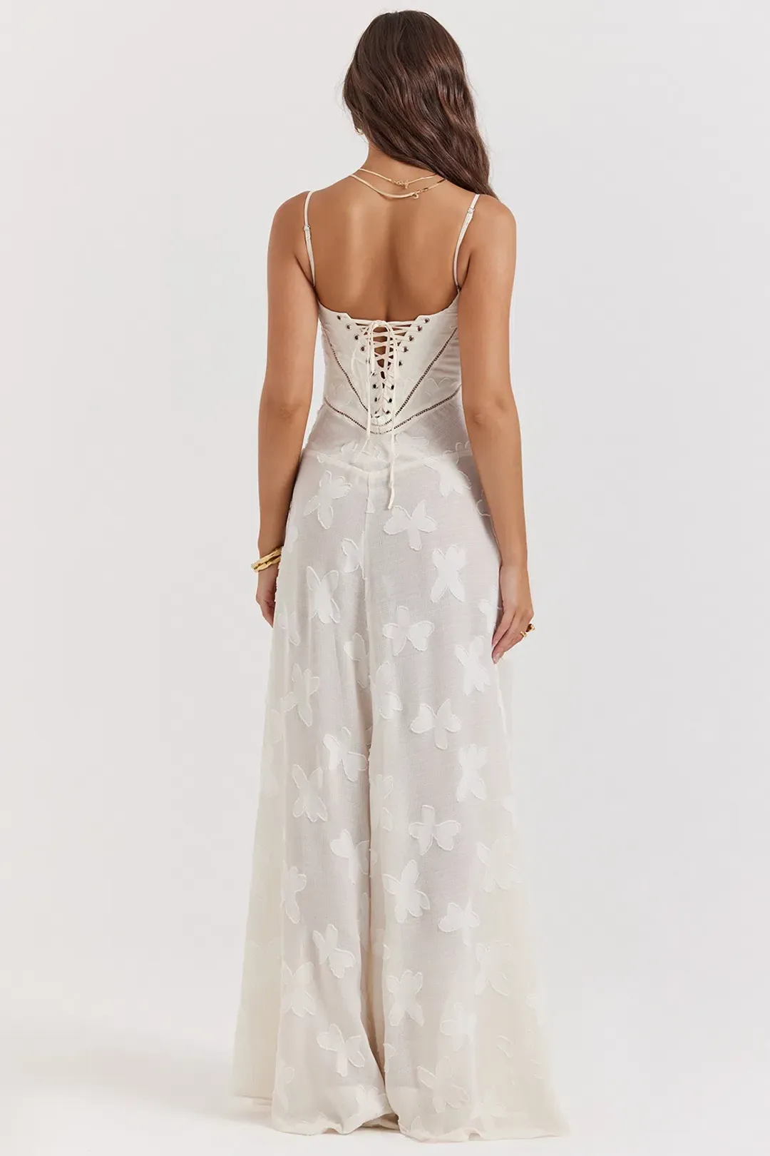 House Of CB Seren Lace Back Maxi Dress Vintage Cream Floral Size XS / AU 6 for rent on The Volte - main image