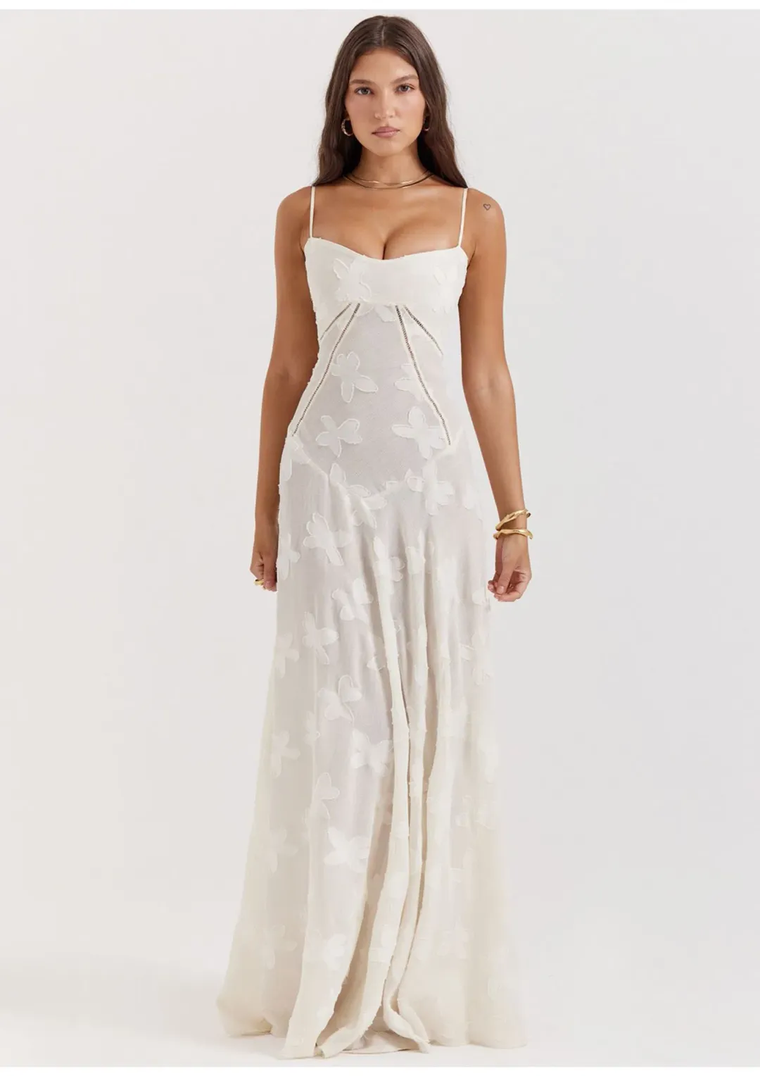 House Of CB Seren Lace Back Maxi Dress Vintage Cream Floral Size XS / AU 6 for rent on The Volte - main image