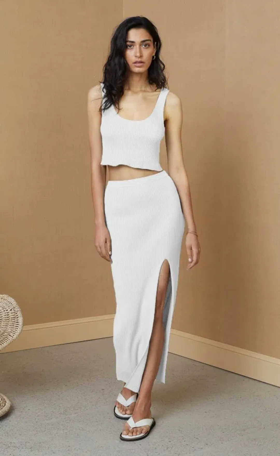 Bec and Bridge Margot Knit Crop Top and Midi Skirt Set White Size 6 for rent on The Volte - main image