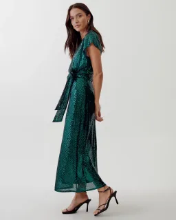 Tussah Selia Boat Neck Midi Dress Emerald Green Sequin Size 10 for rent on The Volte - image 4