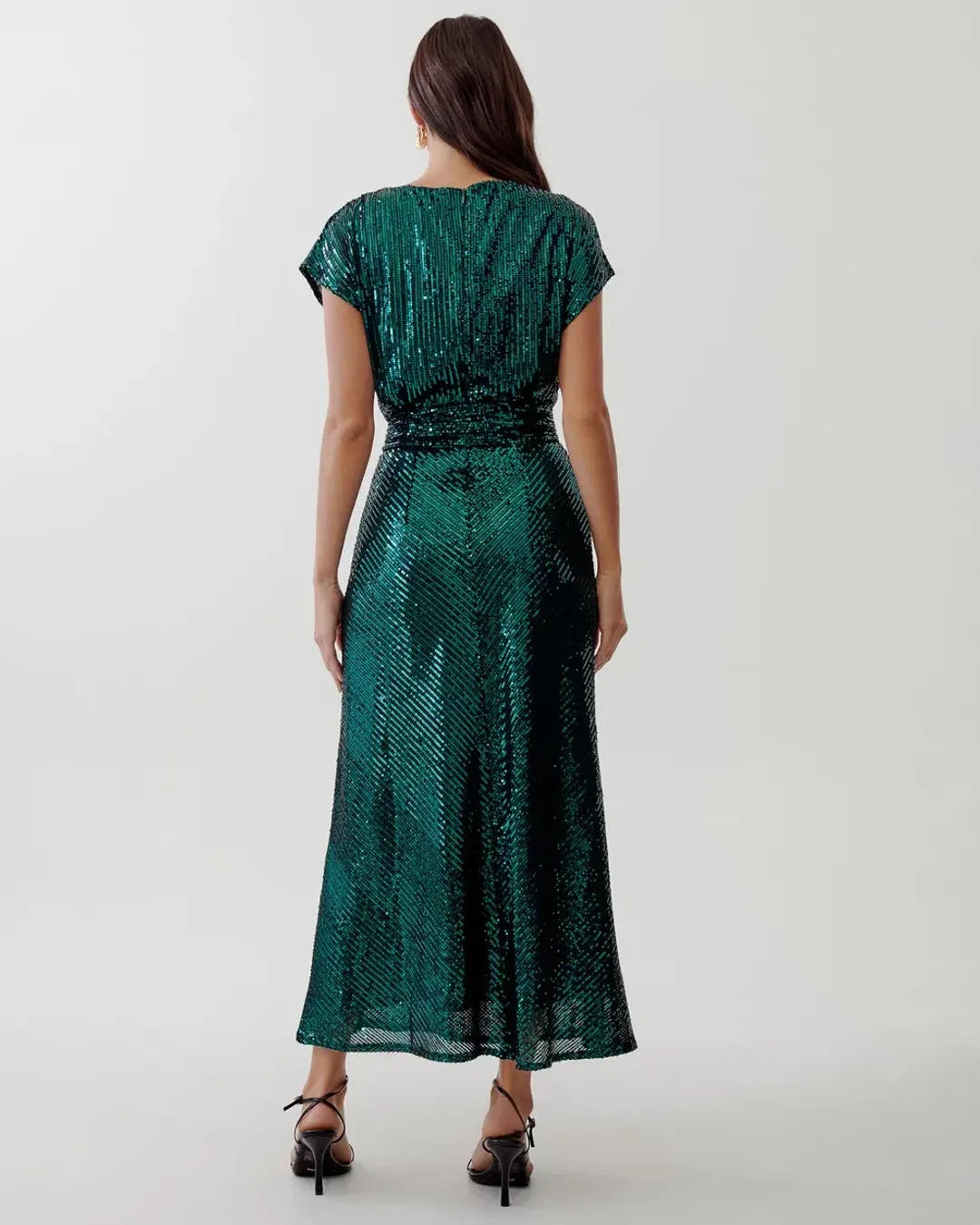 Tussah Selia Boat Neck Midi Dress Emerald Green Sequin Size 10 for rent on The Volte - main image