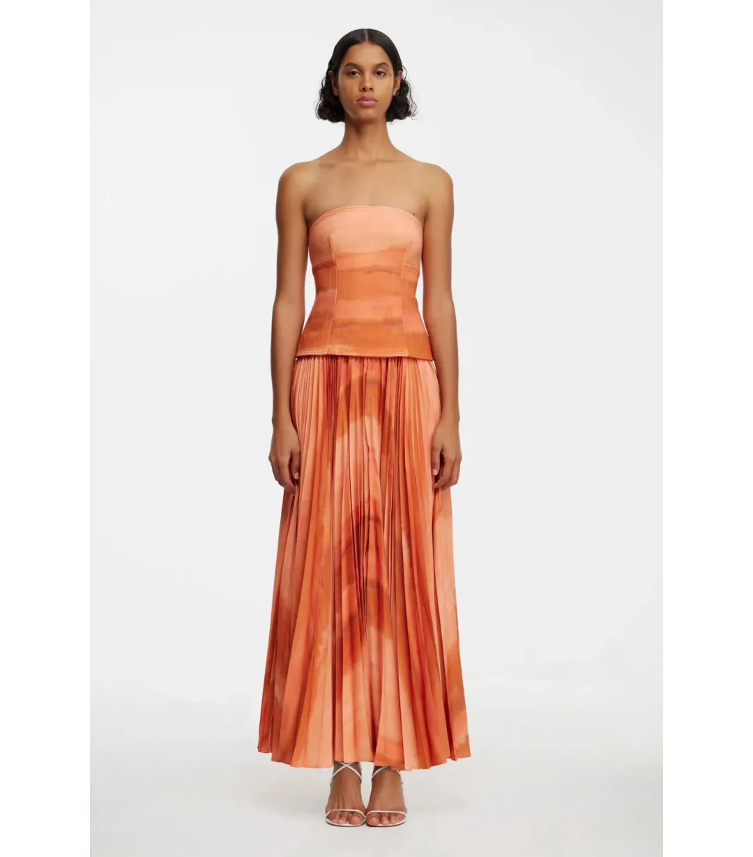 Acler Brayswick Midi Dress Melon Watercolor Size AU 8 for rent on The Volte - main image