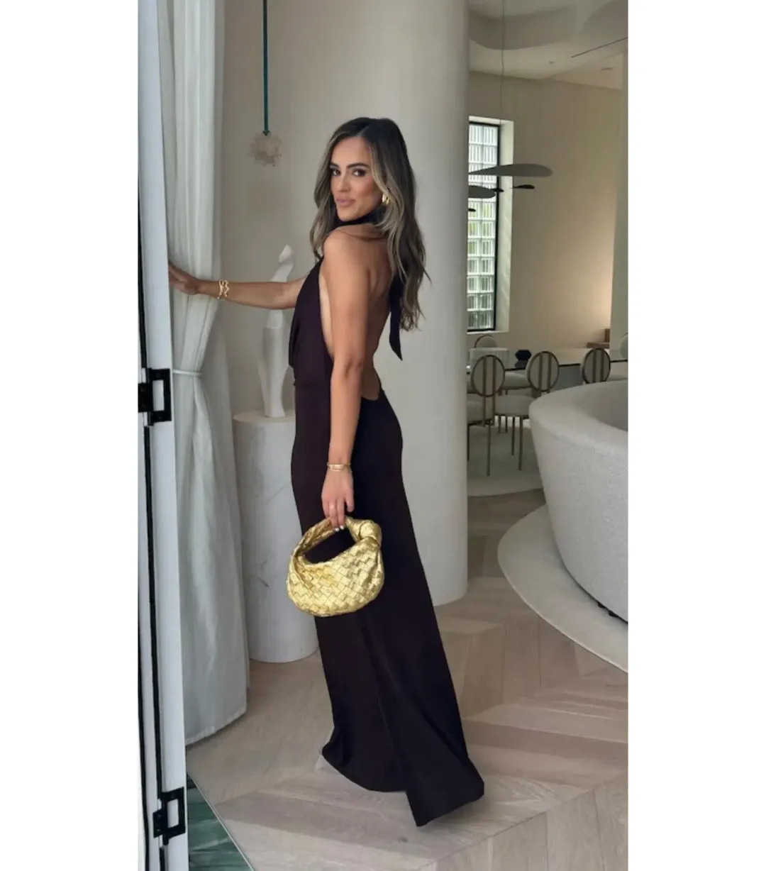 Sneaky Link Saint Plunge Maxi Dress Cocoa Size AU 10 for rent on The Volte - main image
